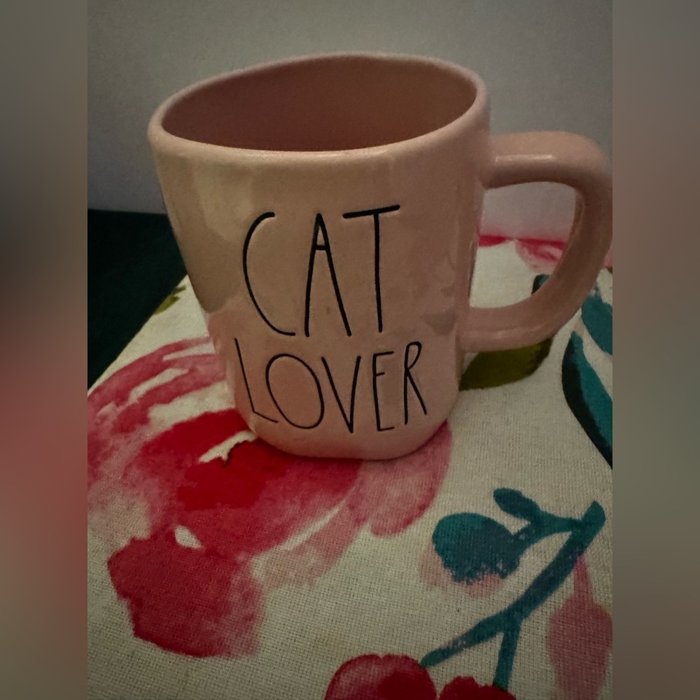 Rae Dunn Ceramic CAT LOVER Pink Mug Coffee Tea Collectible
